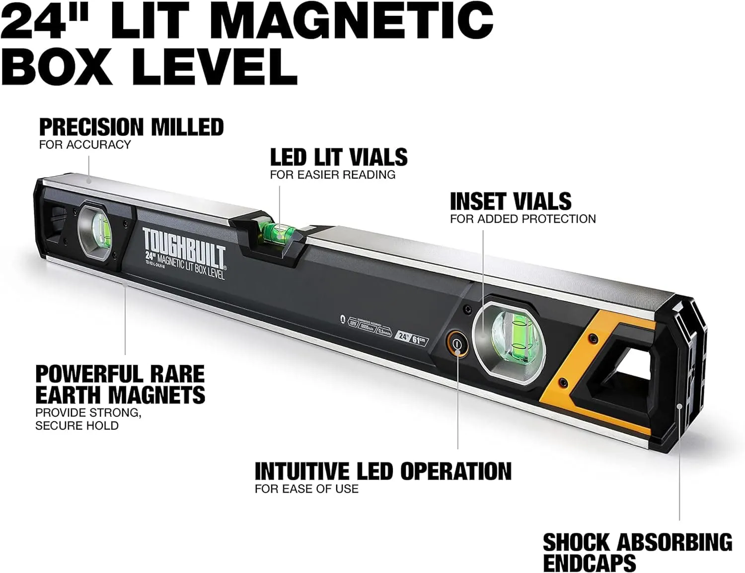 Nível De Bolha Magnético com Iluminação De 24" de Precisão, ToughBuilt® TB-H2-L-24LH-M - Imagem 2